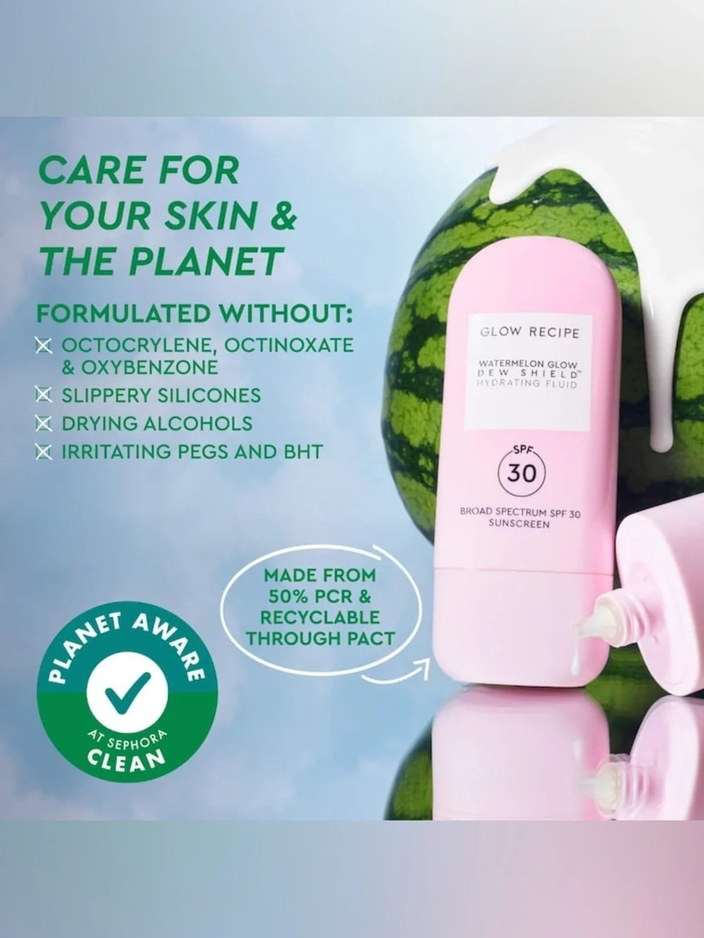 Glow Recipe | Watermelon Glow Dew Shield SPF 30 Hydrating Fluid Sunscreen 🍉